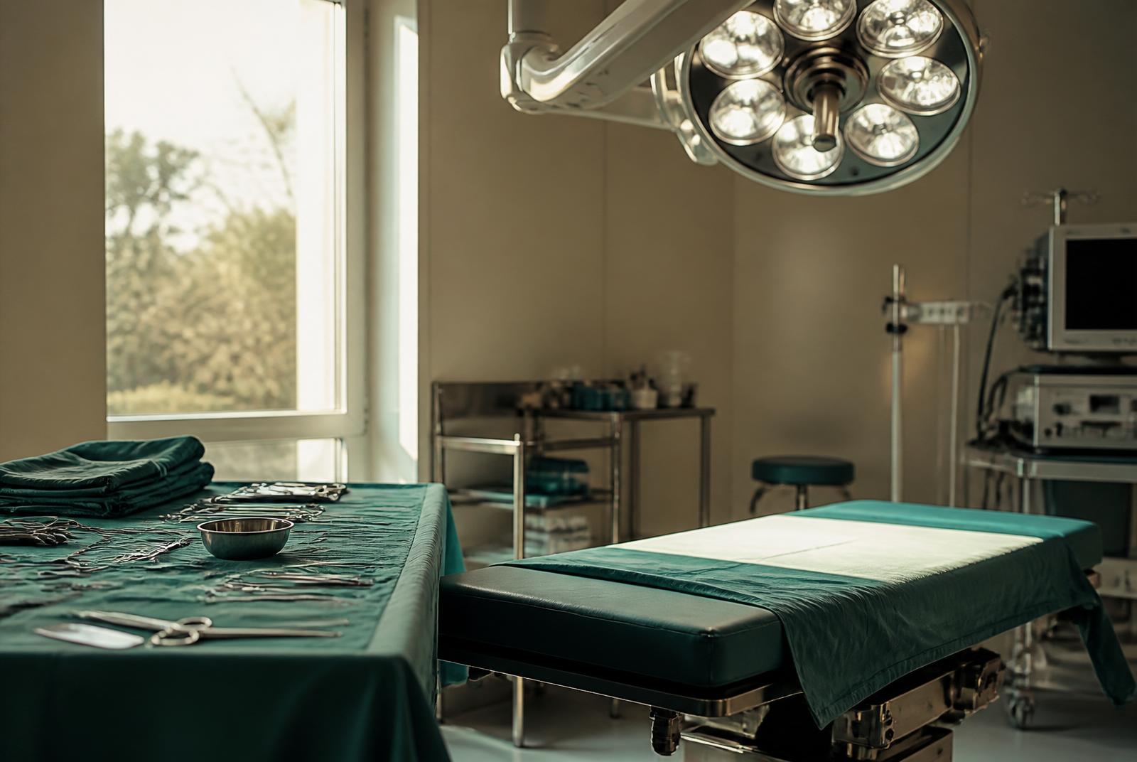 A quiet operating theatre with instruments prepared before a procedure